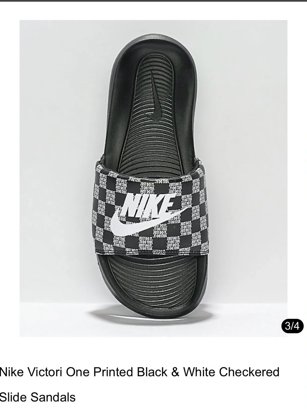 Nike Victori One Printed Black & White Checkered Slide Size 8